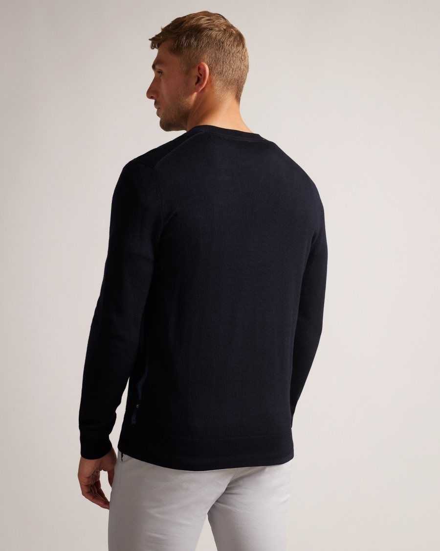 Ted Baker Kenton Merino Wool Contrast Detail Knitted Jumper Navy | 6428370-WJ