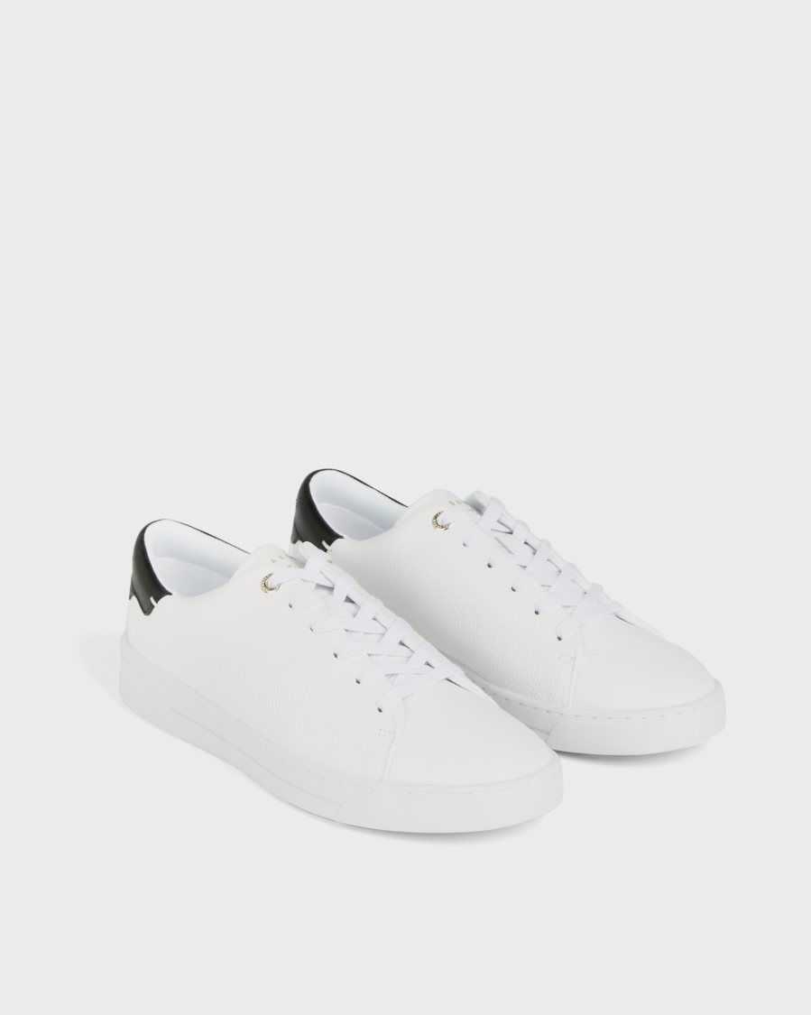 Ted Baker Kimmii Tumbled Leather Trainers White-Black | 9364027-WN