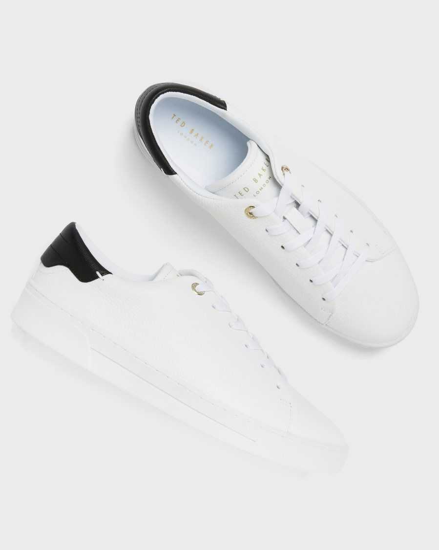 Ted Baker Kimmii Tumbled Leather Trainers White-Black | 9364027-WN