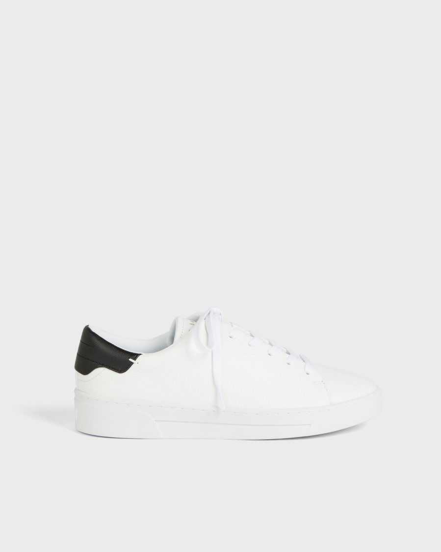 Ted Baker Kimmii Tumbled Leather Trainers White-Black | 9364027-WN