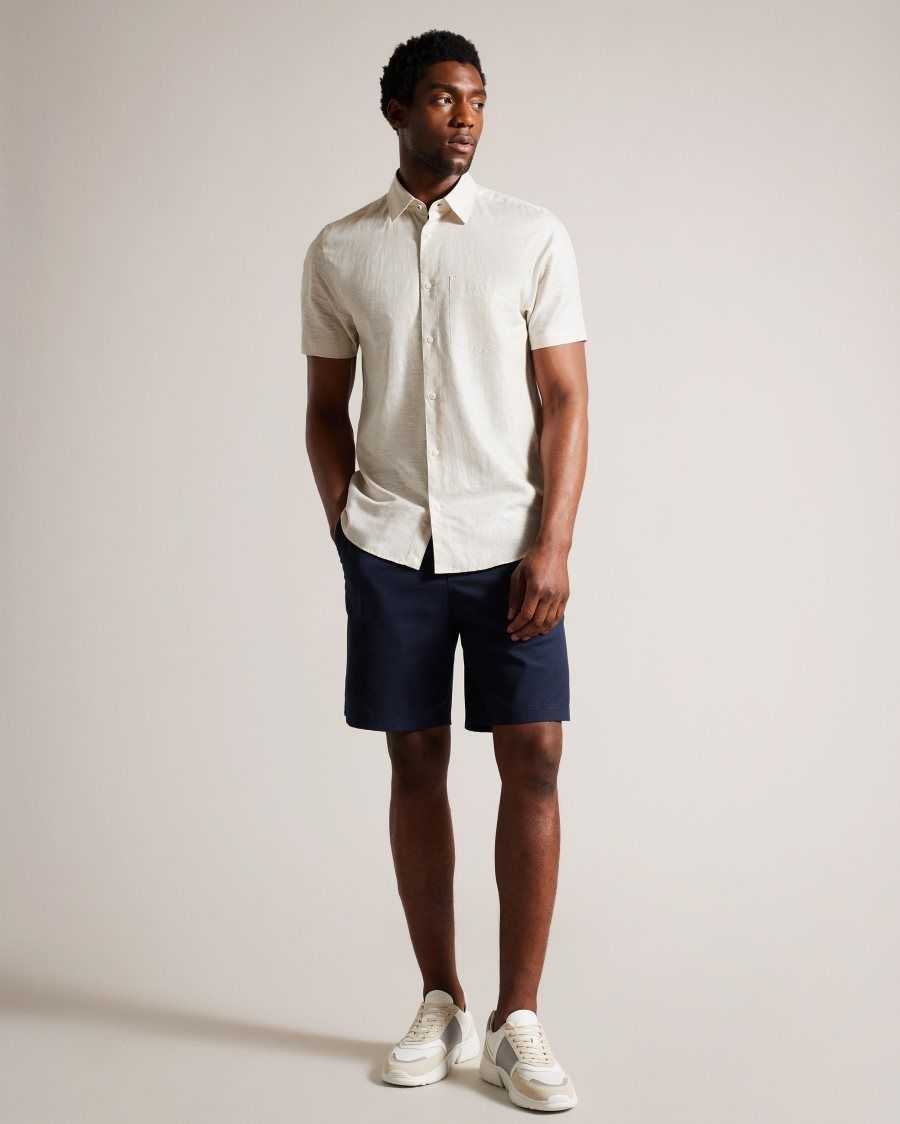 Ted Baker Kingfrd Short Sleeve Linen Shirt Stone | 3415279-ZA