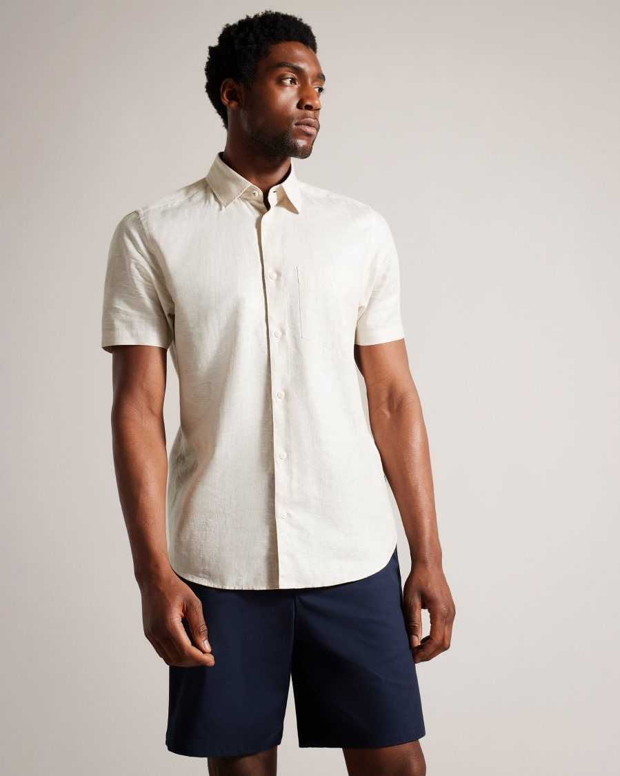 Ted Baker Kingfrd Short Sleeve Linen Shirt Stone | 3415279-ZA