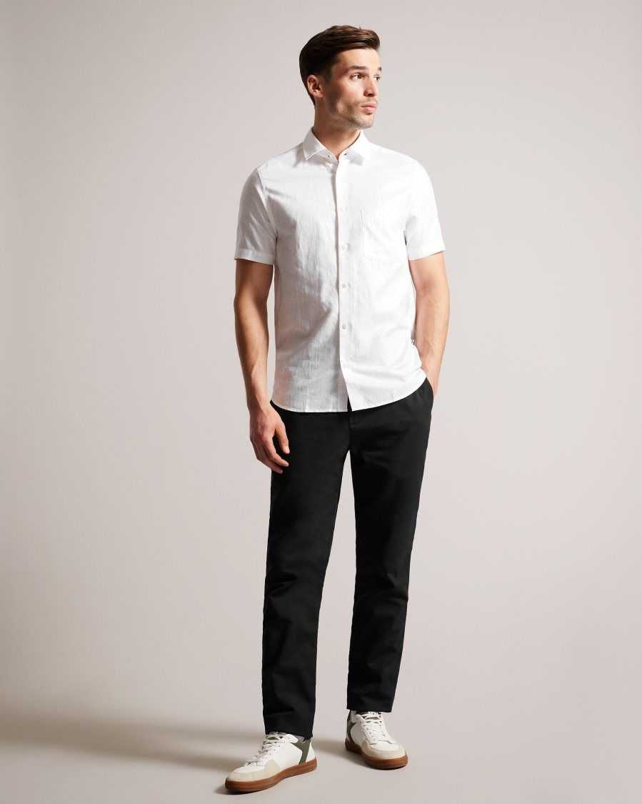 Ted Baker Kingfrd Short Sleeve Linen Shirt White | 5486210-XW