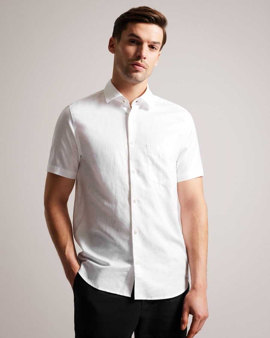 Ted Baker Kingfrd Short Sleeve Linen Shirt White | 5486210-XW