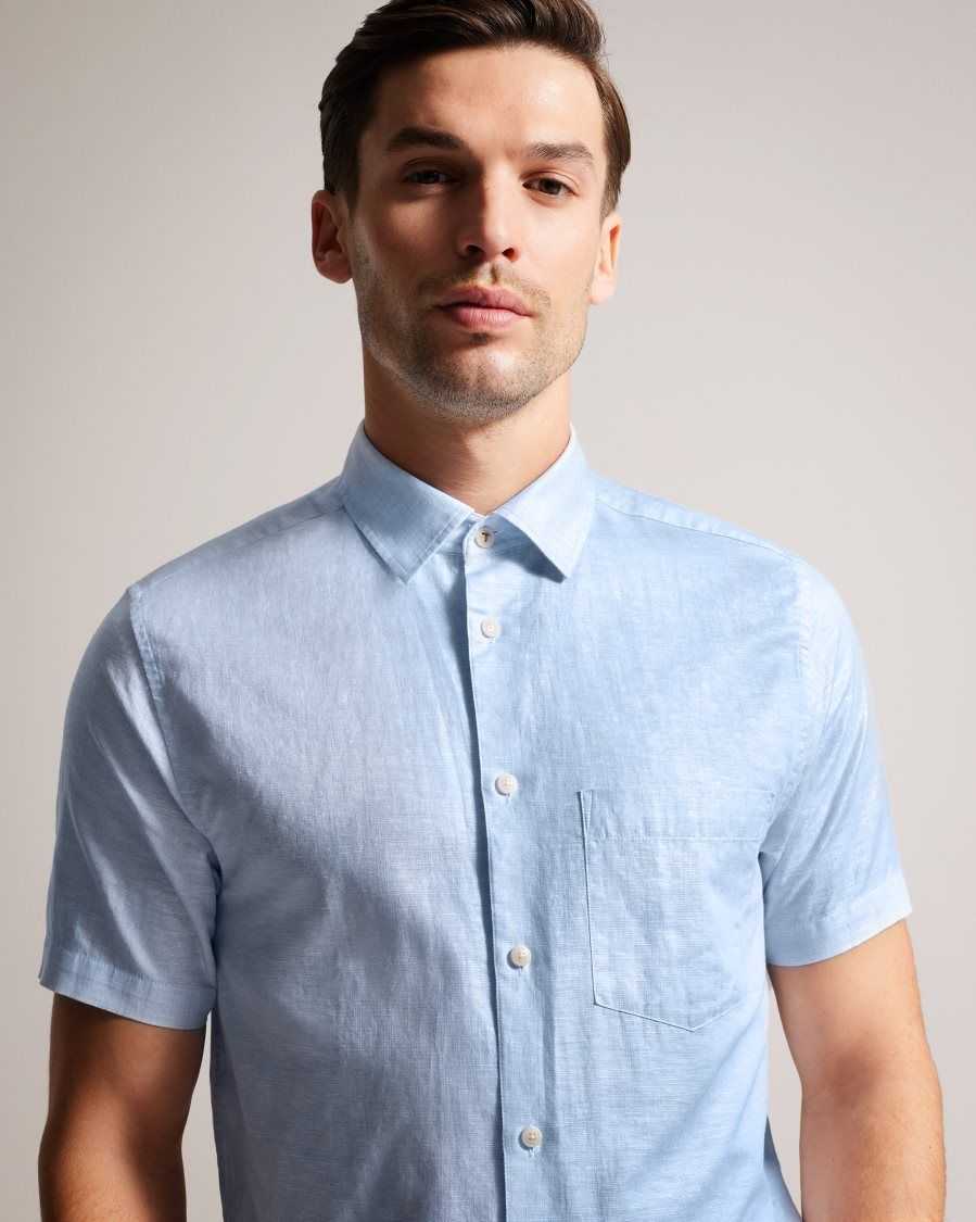 Ted Baker Kingfrd Short Sleeve Linen Shirt Light Blue | 8092713-EA