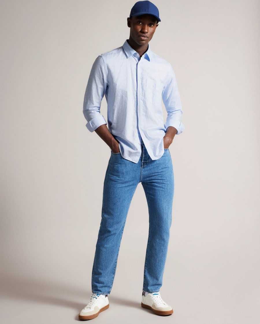 Ted Baker Kingwel Long Sleeve Linen Blend Shirt Light Blue | 3807146-DA