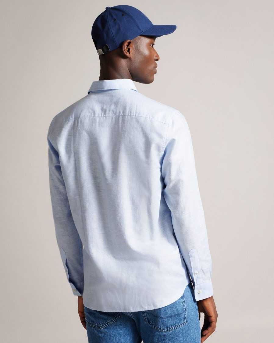 Ted Baker Kingwel Long Sleeve Linen Blend Shirt Light Blue | 3807146-DA