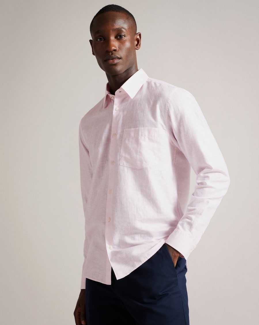 Ted Baker Kingwel Long Sleeve Linen Blend Shirt Light Pink | 4170625-LK