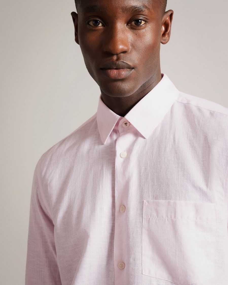 Ted Baker Kingwel Long Sleeve Linen Blend Shirt Light Pink | 4170625-LK