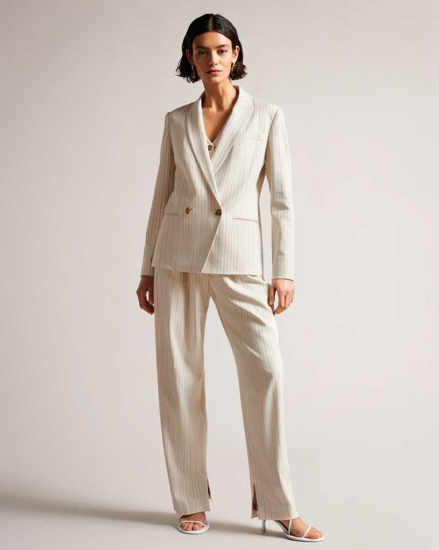 Ted Baker Kllara Relaxed Pinstripe Suit Jacket Cream | 6542810-GW