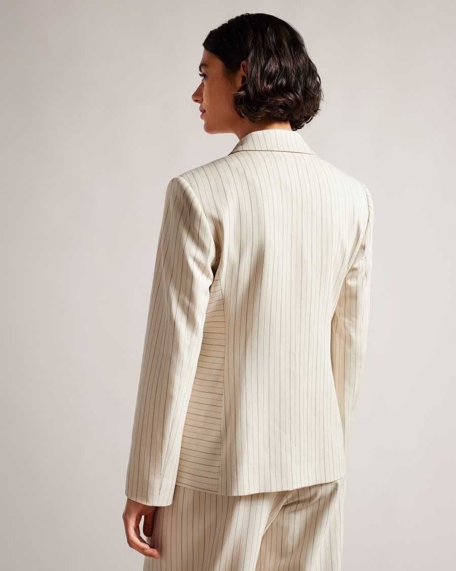 Ted Baker Kllara Relaxed Pinstripe Suit Jacket Cream | 6542810-GW