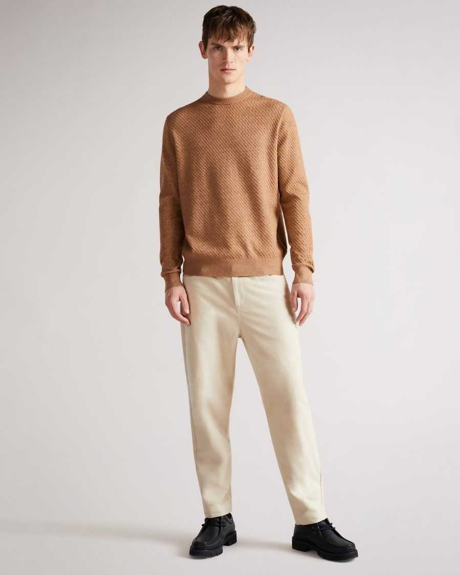 Ted Baker Knares LS Textured Crew Neck Jumper Tan-White | 7380415-CZ