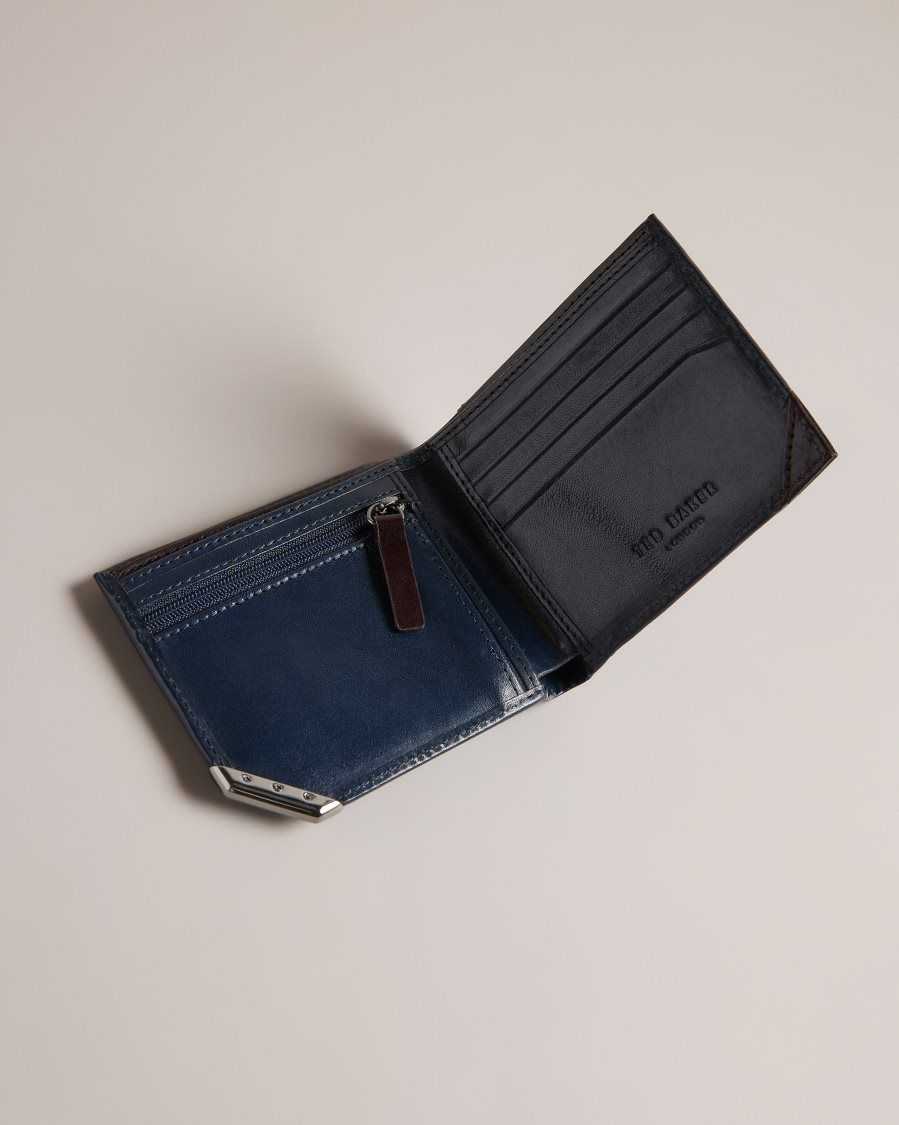 Ted Baker Kornerr Metal Corner Bifold Coin Wallet Navy | 1095438-UO