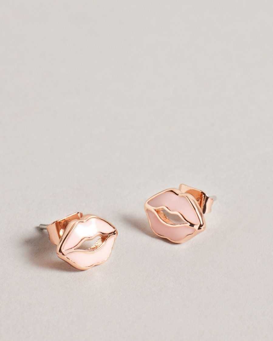 Ted Baker Kreshel Kiss Kiss Enamel Stud Earrings Pale Pink | 1056342-OL