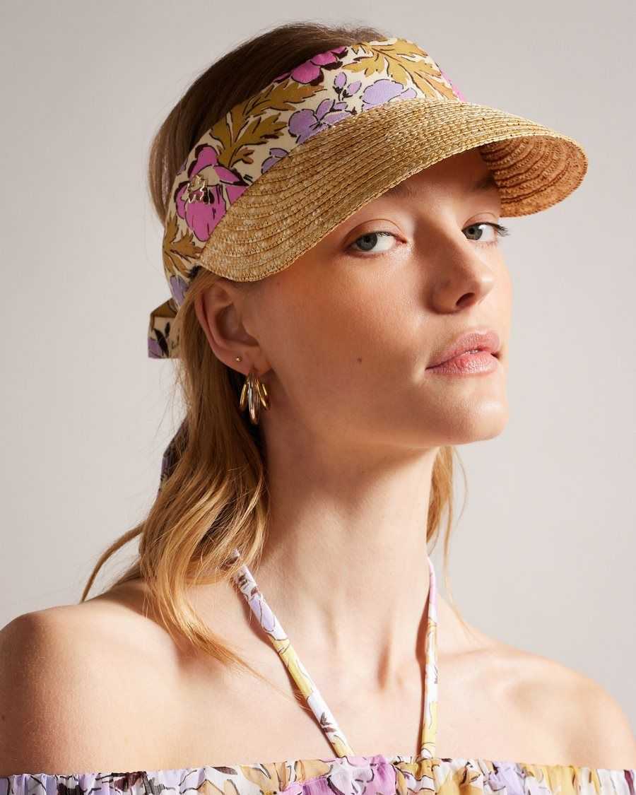 Ted Baker Kylow Floral Straw Visor Pink | 6735921-KQ