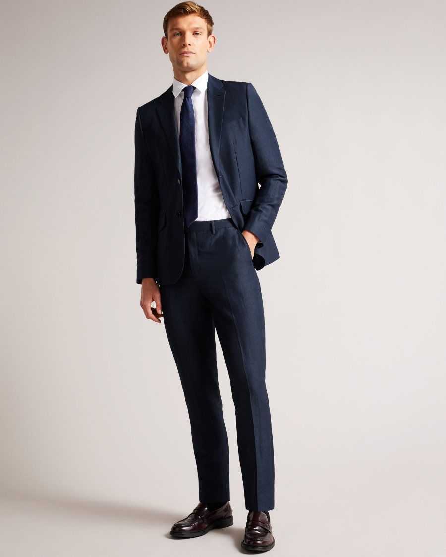 Ted Baker Lancet Slim Fit Wool Linen Trousers Navy | 8329401-VK