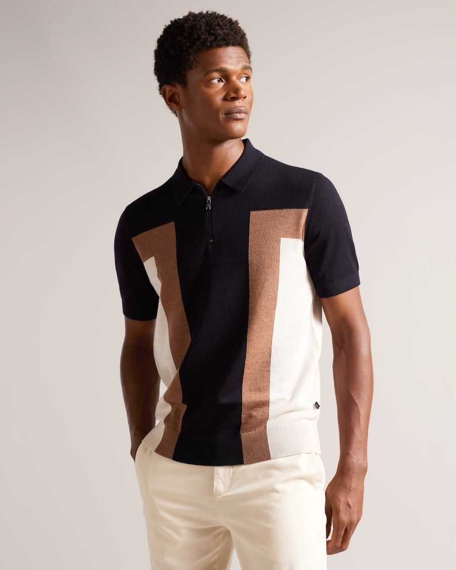 Ted Baker Larbrot Short Sleeve Zip Neck Polo Dark Navy | 8264193-UP