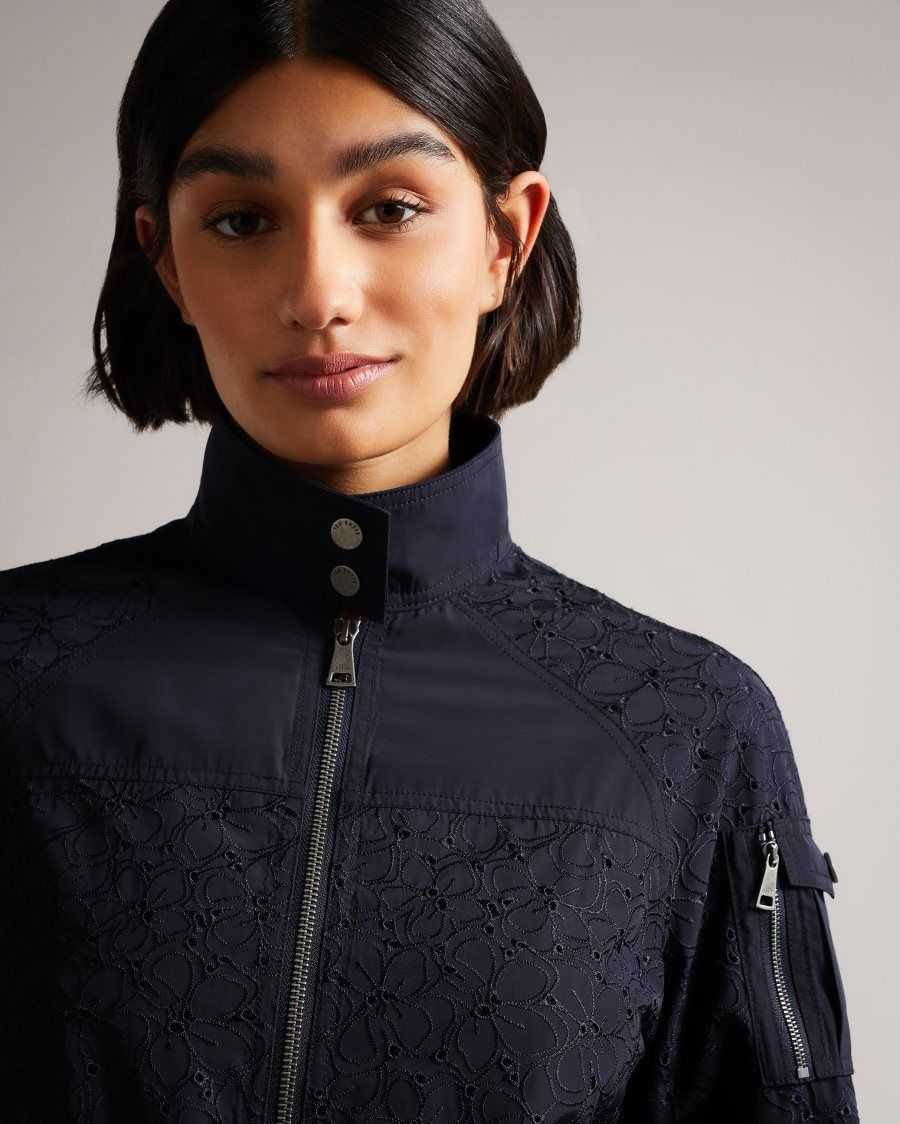 Ted Baker Larsine Coated Lace Jacket Navy | 8175029-VN