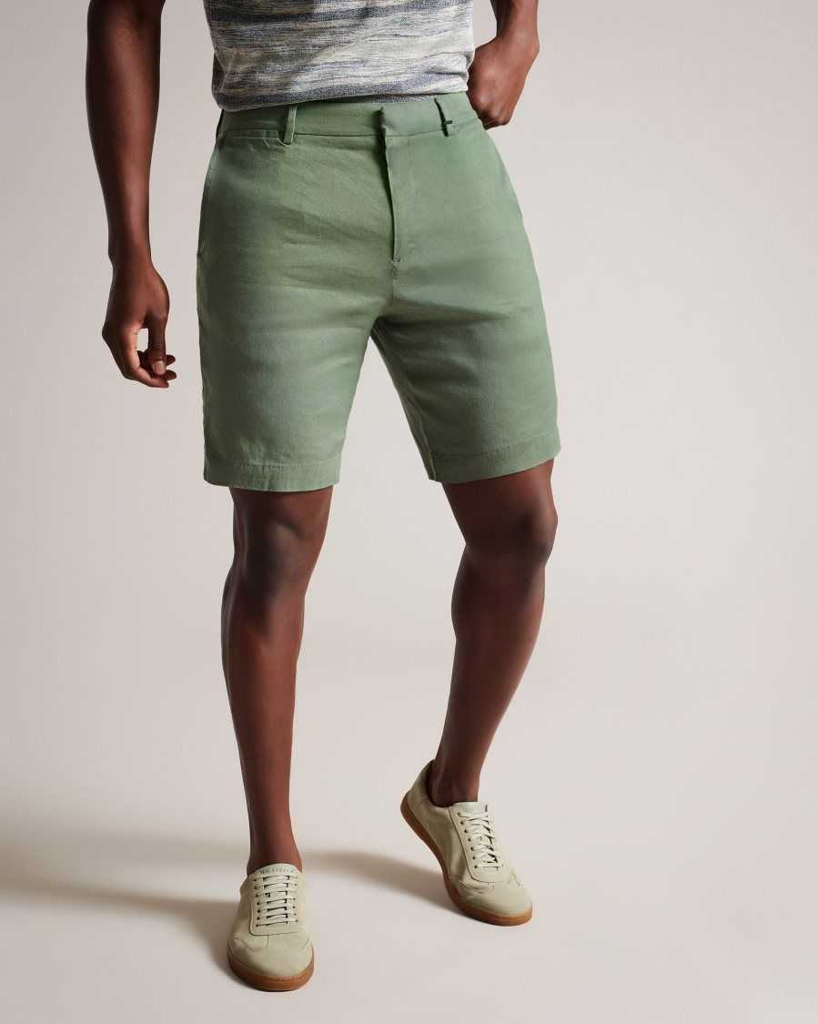 Ted Baker Leder Linen Blend Half Elasticated Shorts Light Green | 1704985-FX