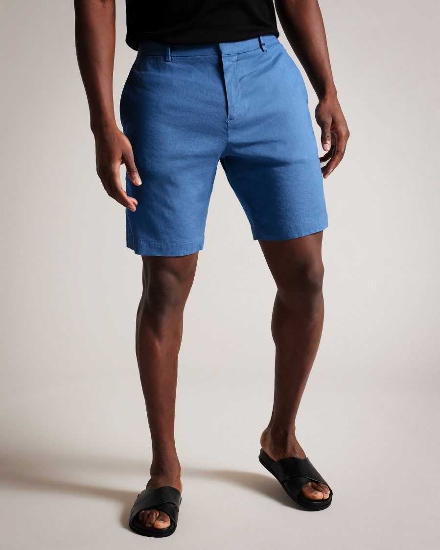 Ted Baker Leder Linen Blend Half Elasticated Shorts Medium Blue | 3684275-YP