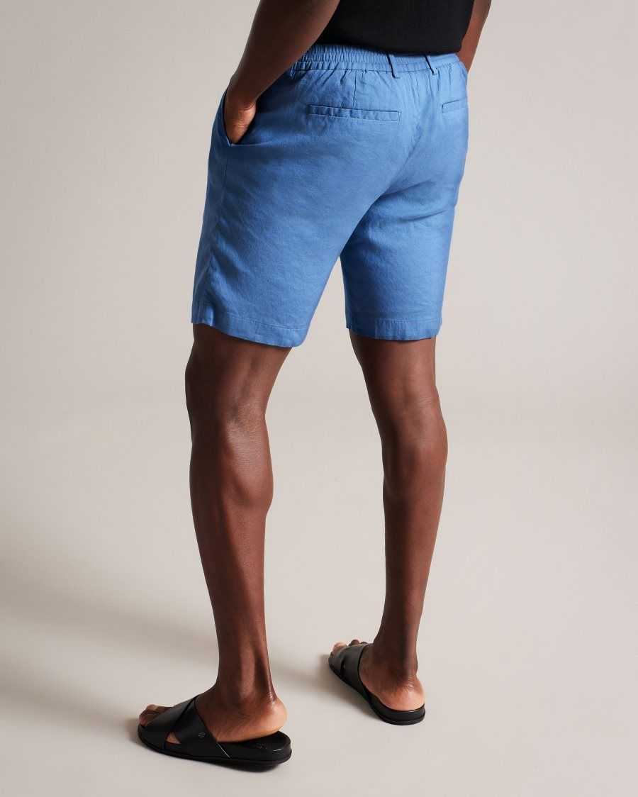 Ted Baker Leder Linen Blend Half Elasticated Shorts Medium Blue | 3684275-YP