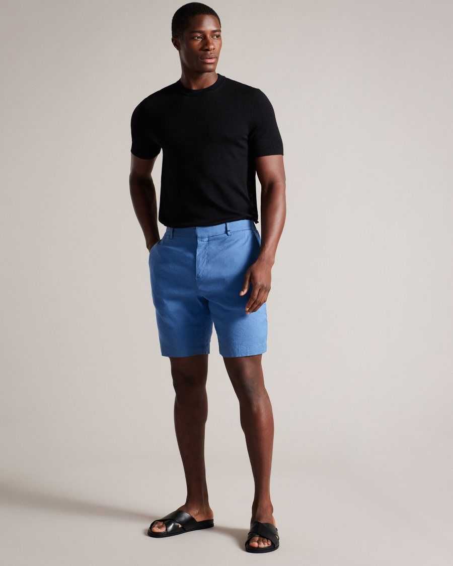 Ted Baker Leder Linen Blend Half Elasticated Shorts Medium Blue | 3684275-YP