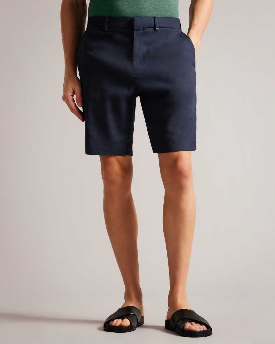 Ted Baker Leder Linen Blend Half Elasticated Shorts Navy | 7540986-LH