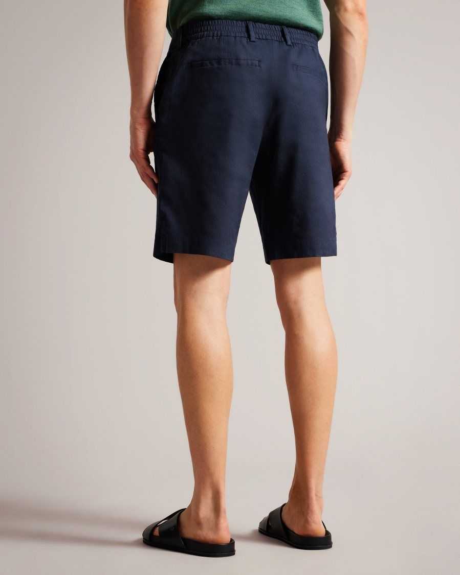 Ted Baker Leder Linen Blend Half Elasticated Shorts Navy | 7540986-LH