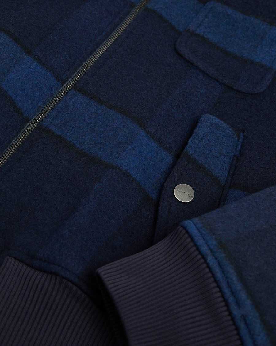 Ted Baker Leinora Relaxed Fit Check Harrington Jacket Dark Blue | 9534286-LB