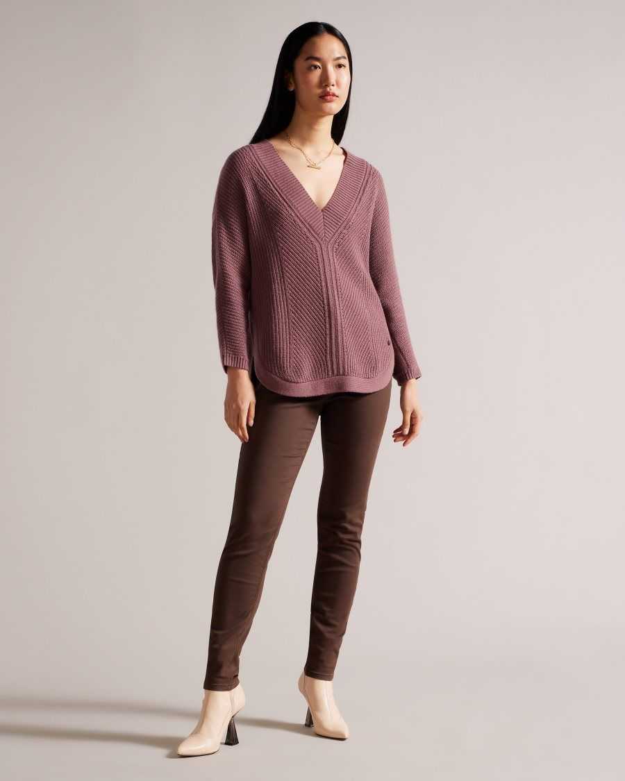 Ted Baker Lerissa Slouchy V Neck Jumper Taupe | 5974061-VR