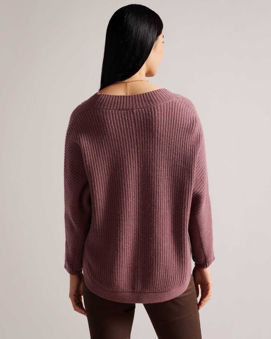 Ted Baker Lerissa Slouchy V Neck Jumper Taupe | 5974061-VR