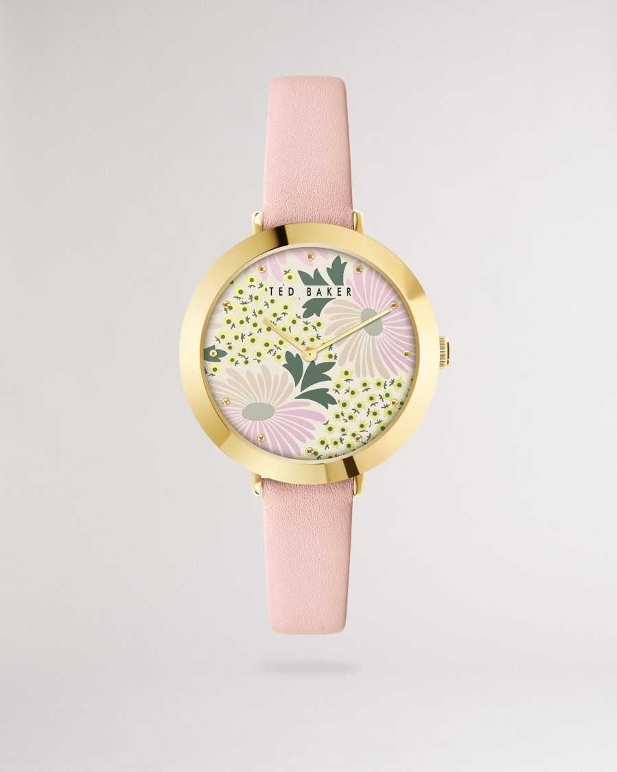 Ted Baker Lesedi Daisy Print Dial Leather Strap Watch Pink | 5026489-NT