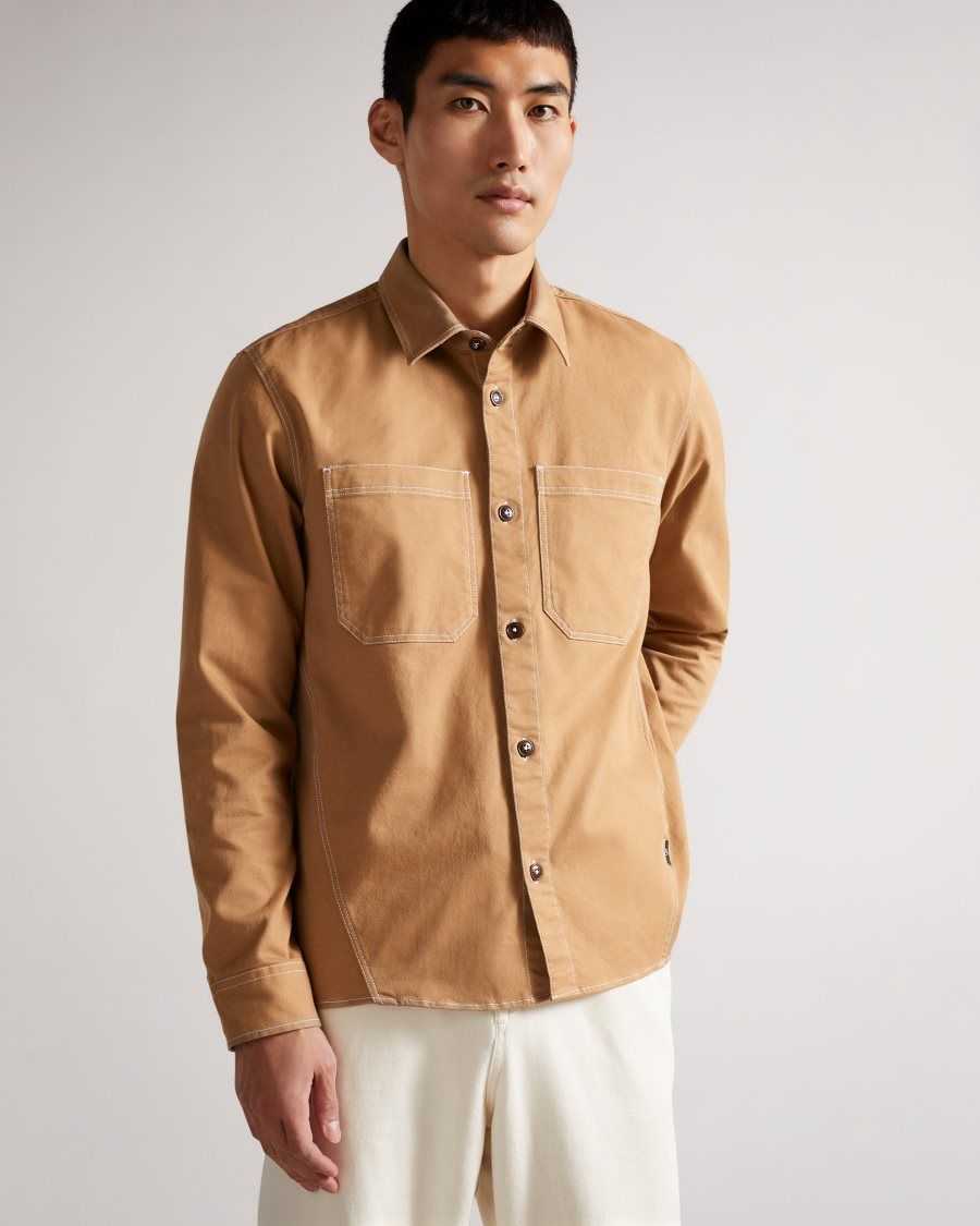 Ted Baker Leytun Twill Shacket Tan | 6439710-BR