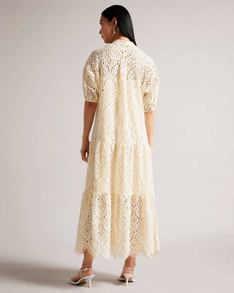 Ted Baker Lezzley Oversized Lace Shirt Dress With Puff Sleeve White | 1425796-HK