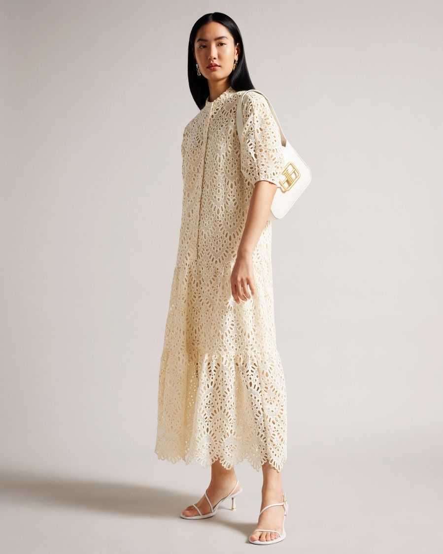 Ted Baker Lezzley Oversized Lace Shirt Dress With Puff Sleeve White | 1425796-HK