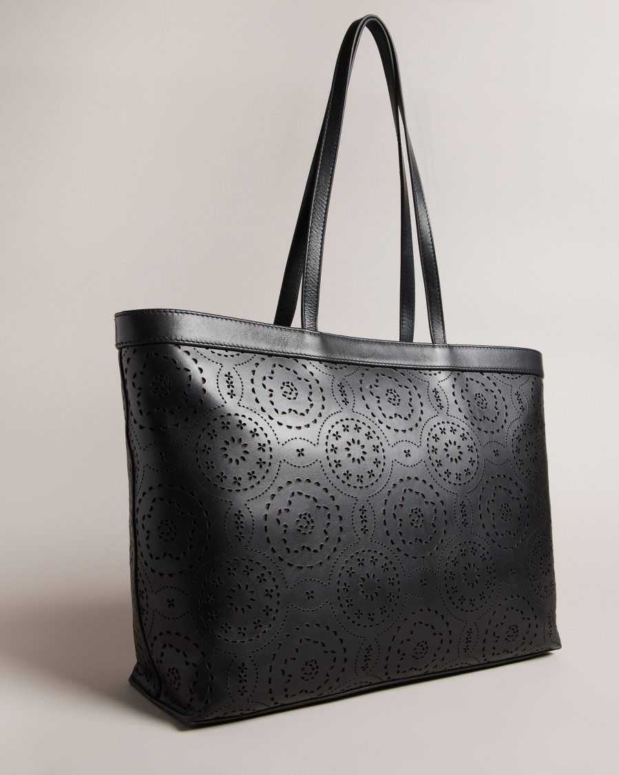 Ted Baker Libetie Laser Cut Magnolia Tote Bag Black | 3648752-YJ