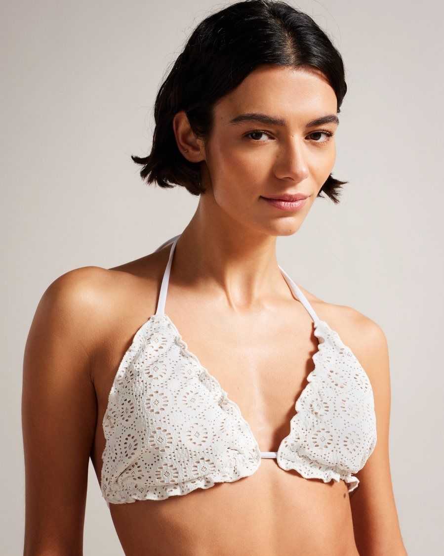 Ted Baker Lileth Frill Detail Triangle Bikini Top White | 5283941-KM