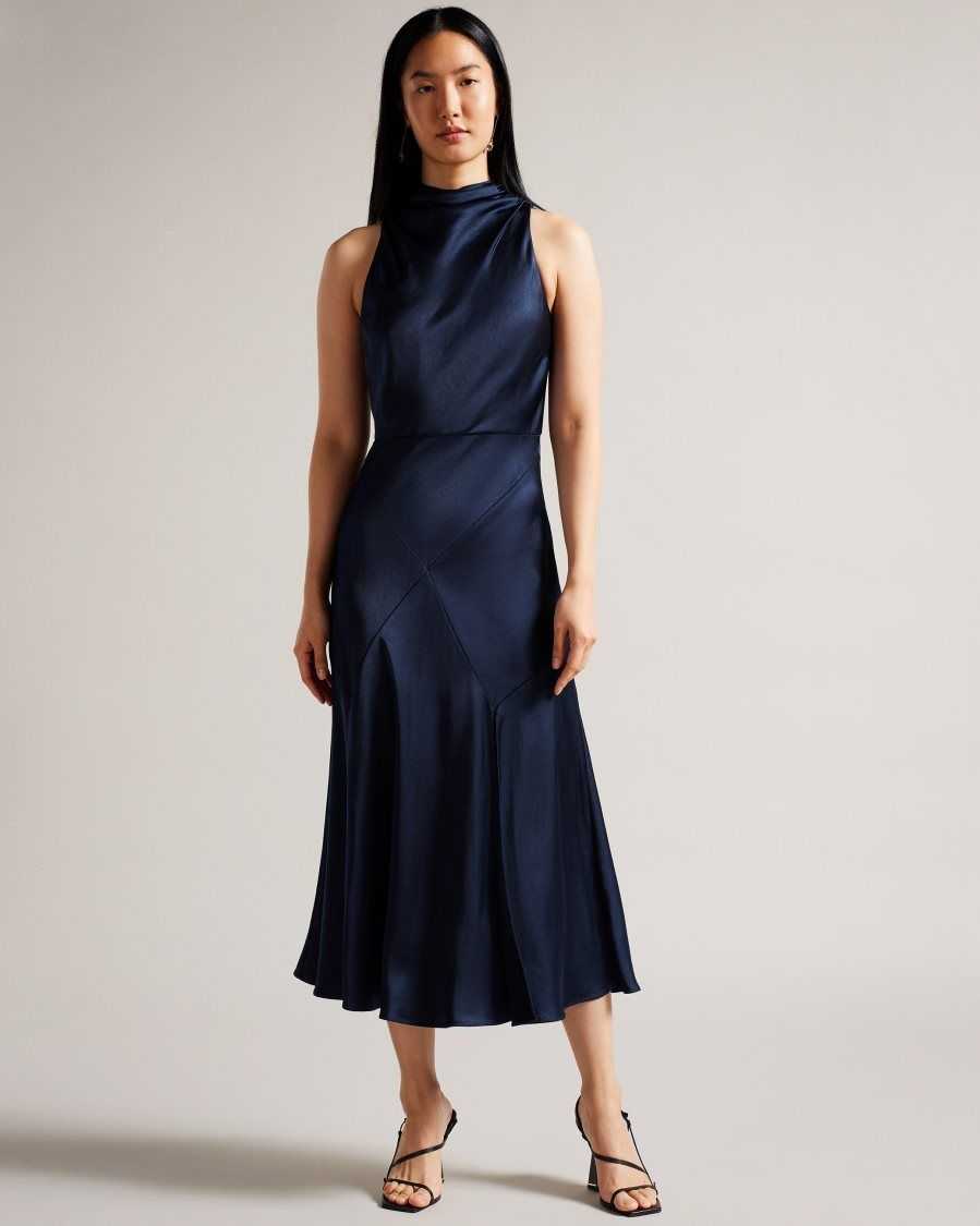 Ted Baker Lilymay Cowl Neck Bias Cut Midi Dress Dark Blue | 8916024-YL