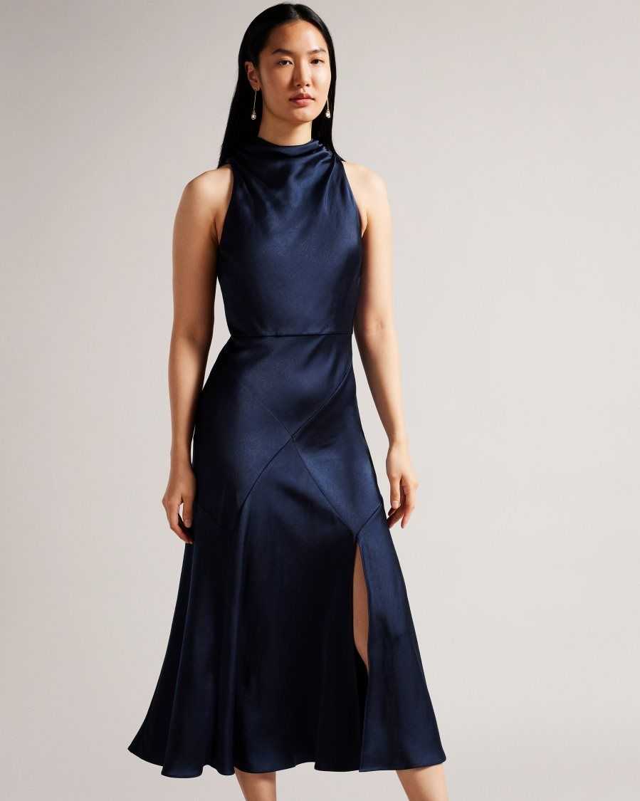 Ted Baker Lilymay Cowl Neck Bias Cut Midi Dress Dark Blue | 8916024-YL