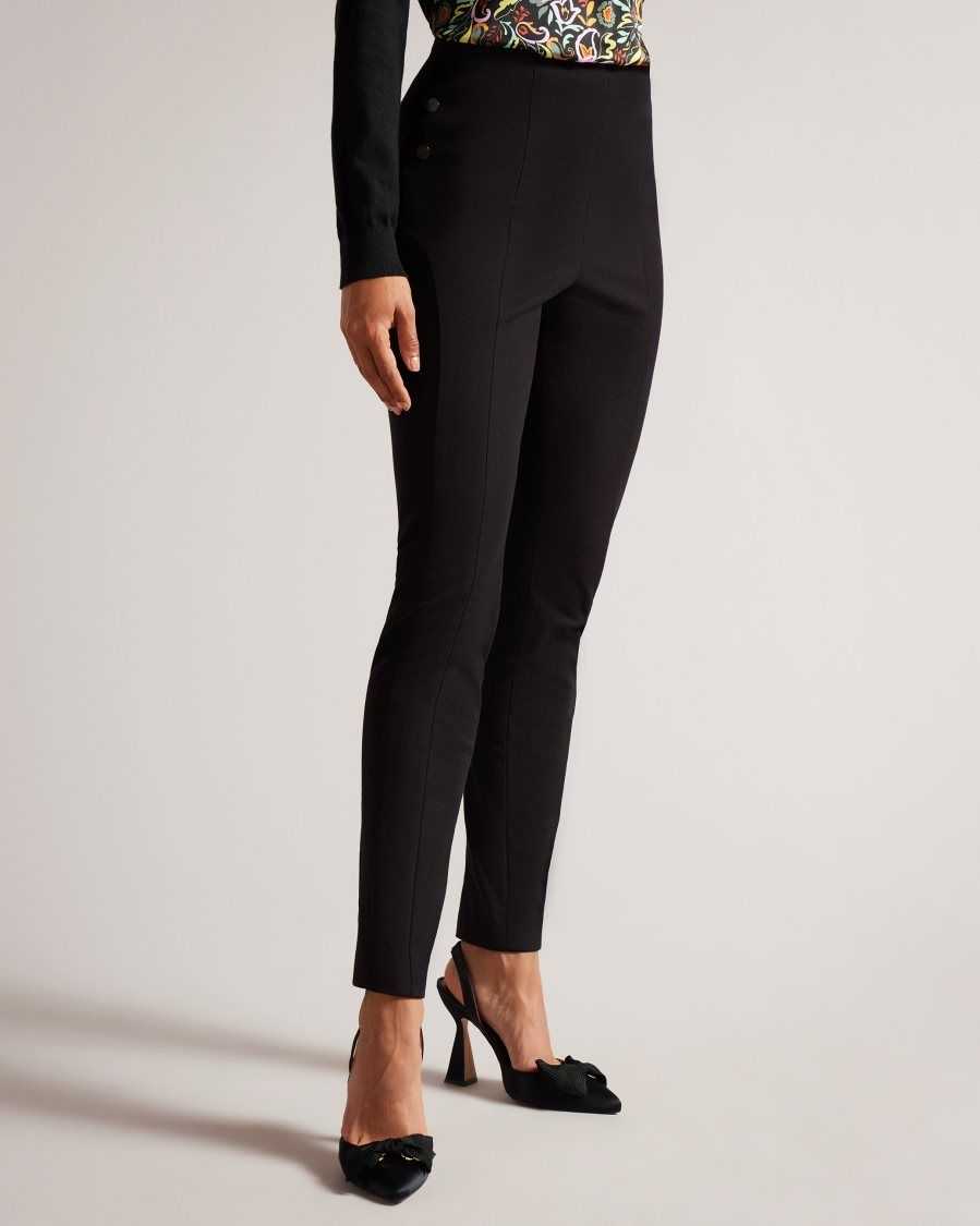 Ted Baker Liroi High Waisted Trousers With Faux Poppers Black | 9501486-WC