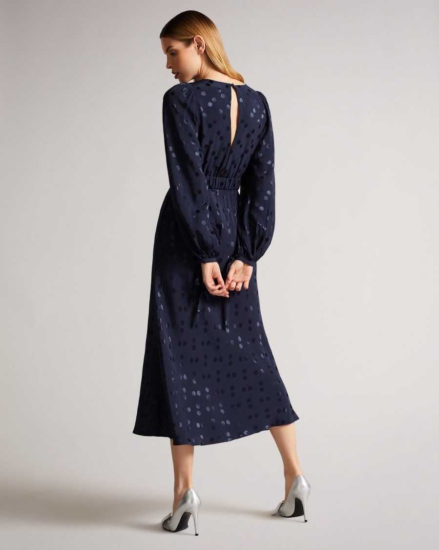 Ted Baker Livela Spot Jacquard Midaxi Dress Dark Blue | 9547380-BS