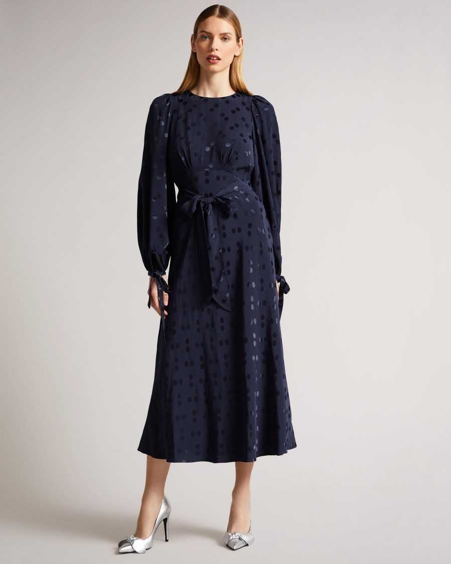 Ted Baker Livela Spot Jacquard Midaxi Dress Dark Blue | 9547380-BS