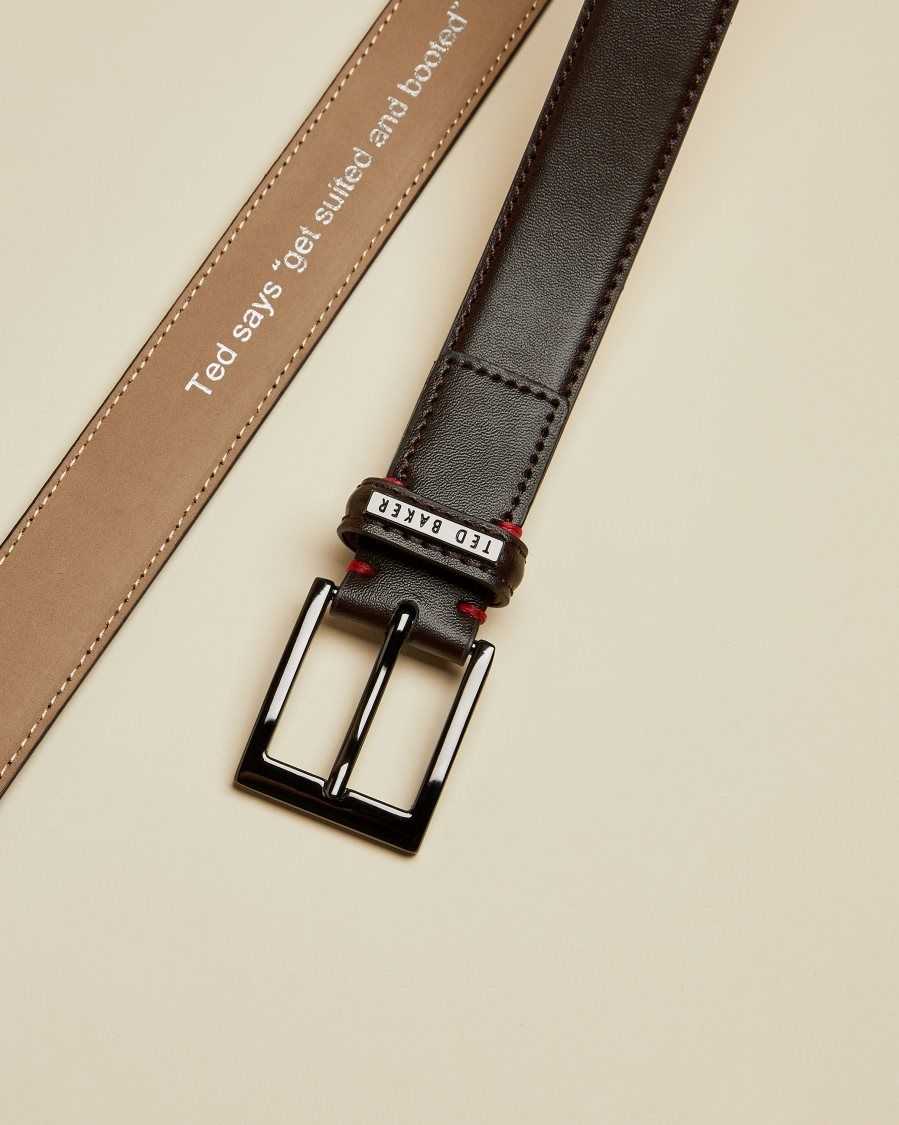 Ted Baker Lizwiz Leather Keeper Plate Belt Chocolate | 7038652-VG