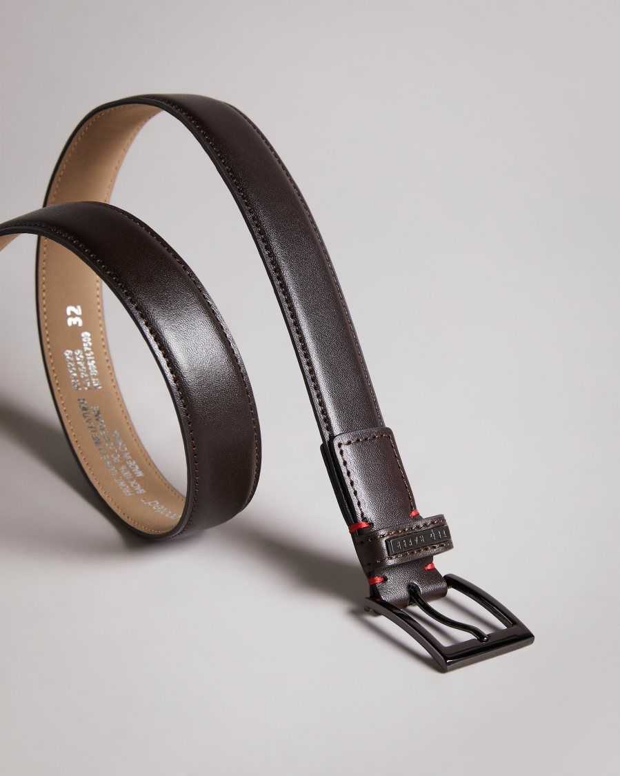 Ted Baker Lizwiz Leather Keeper Plate Belt Chocolate | 7038652-VG