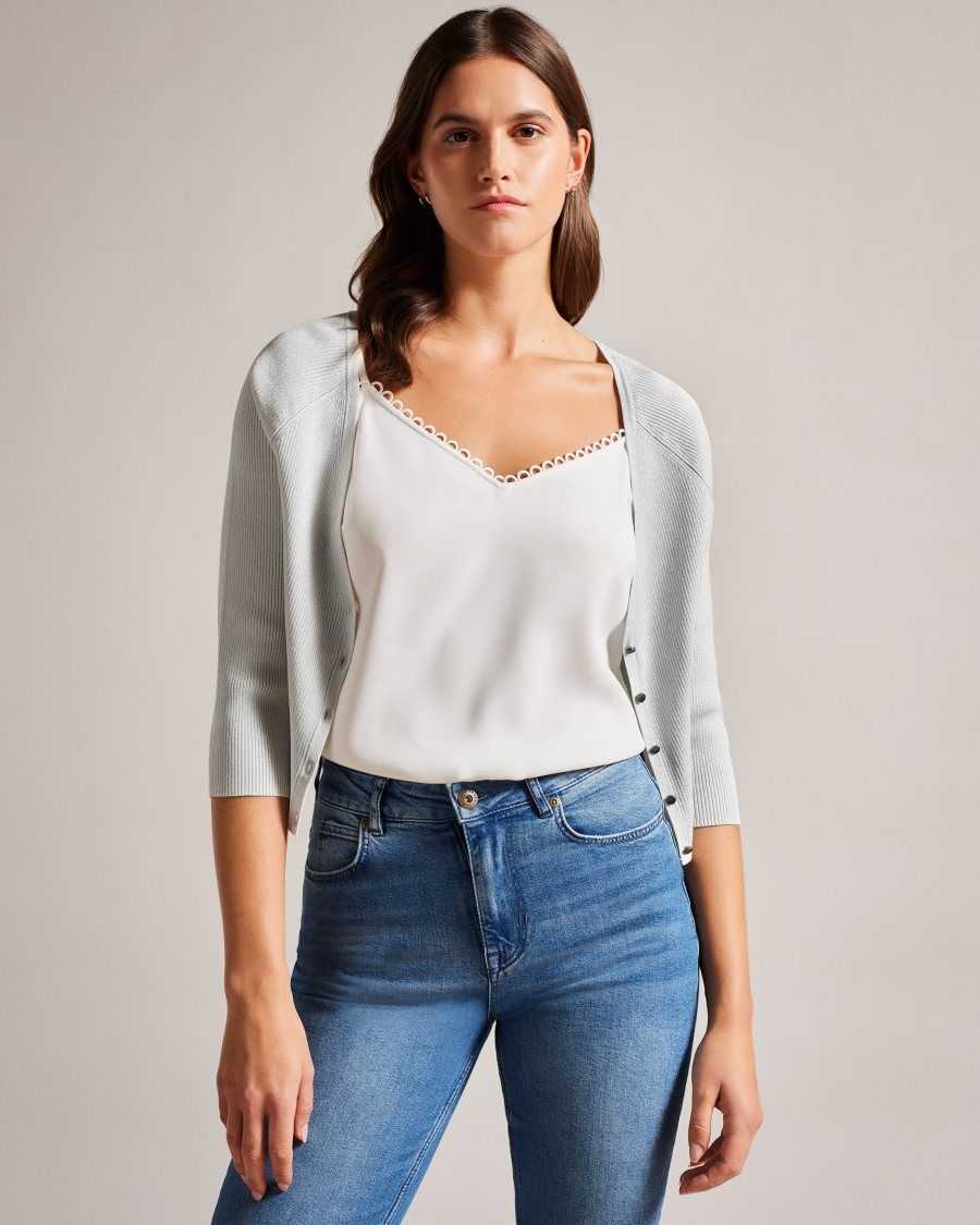 Ted Baker Loeesa Metallic Cropped Cardigan White | 2168079-LI