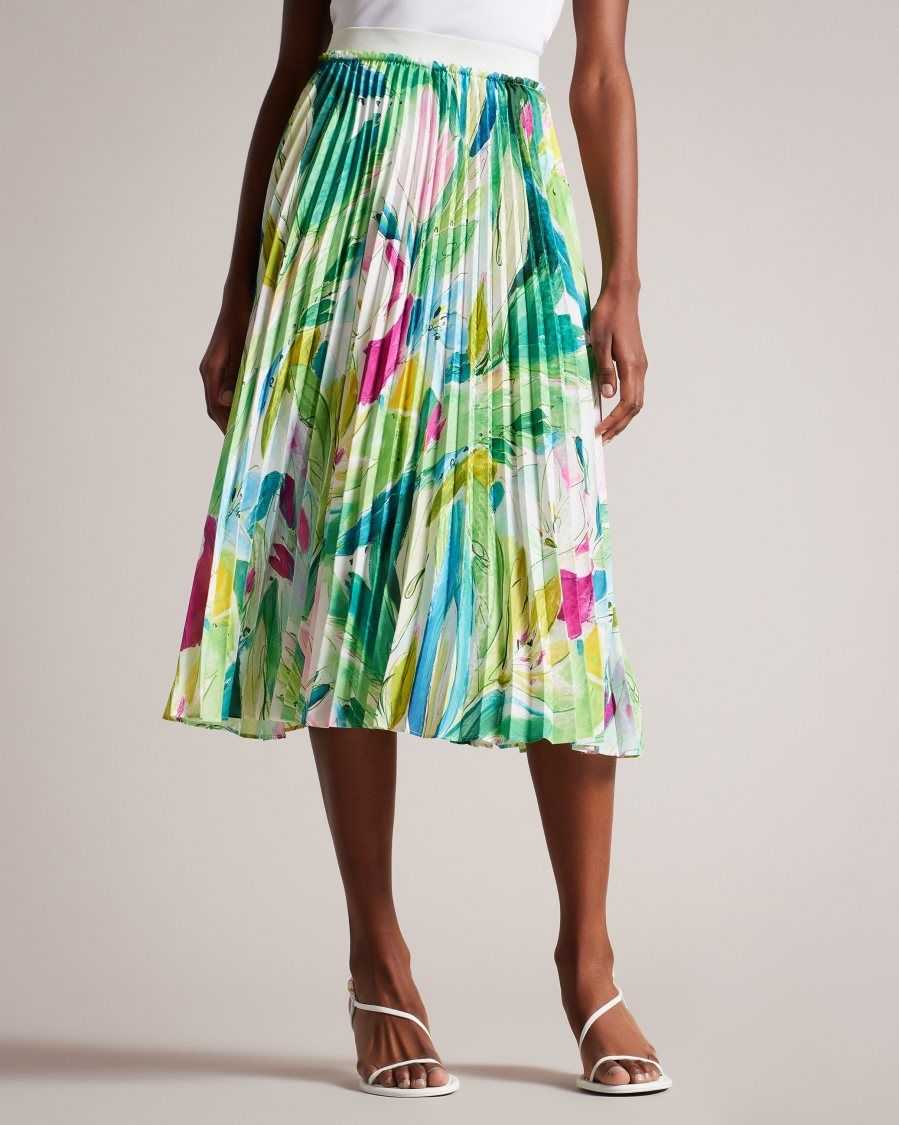 Ted Baker Lopehz Painted Floral Pleated Midi Skirt Green | 8694720-LP