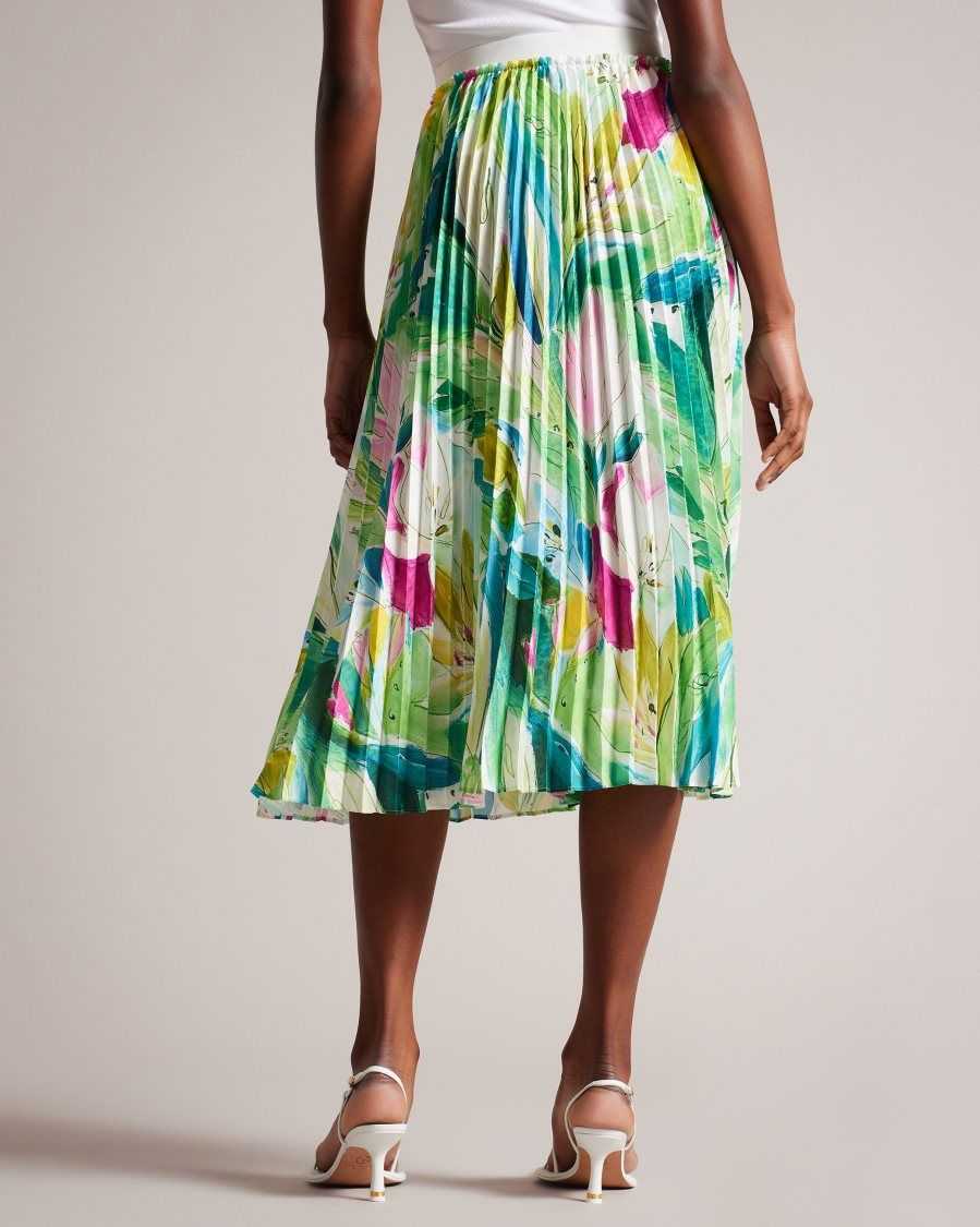 Ted Baker Lopehz Painted Floral Pleated Midi Skirt Green | 8694720-LP