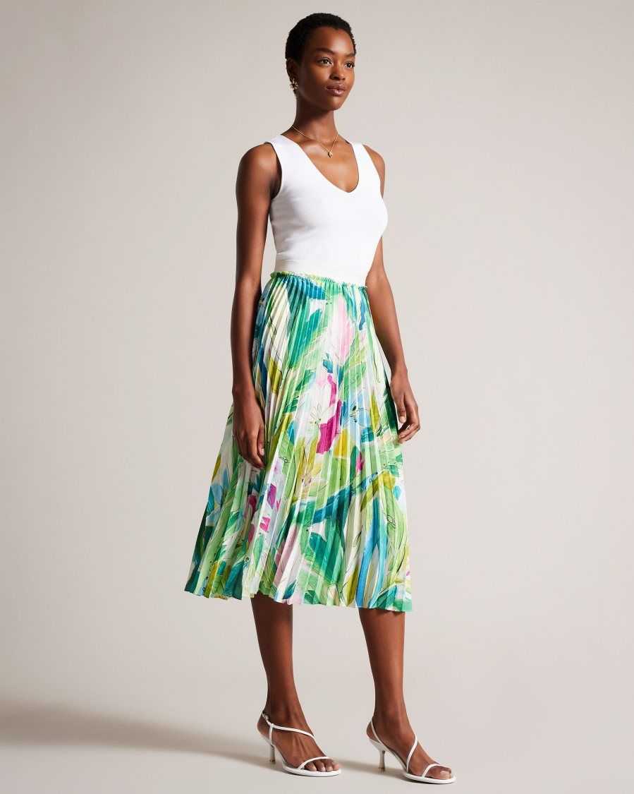 Ted Baker Lopehz Painted Floral Pleated Midi Skirt Green | 8694720-LP