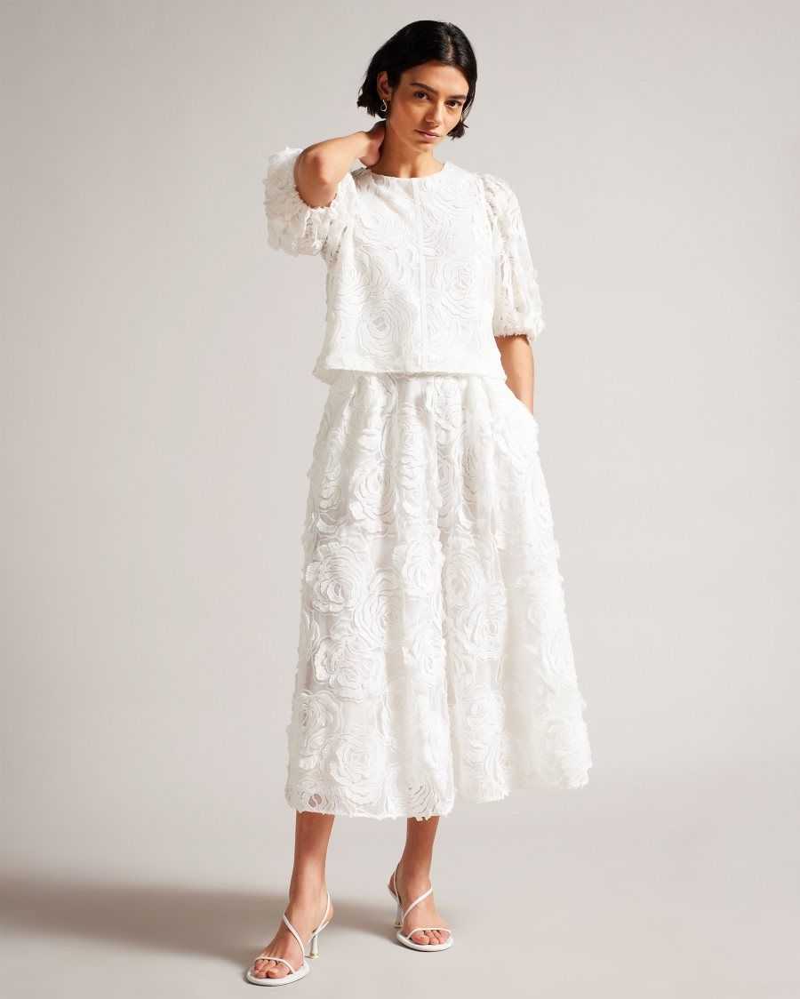 Ted Baker Louelaa Midi Skirt With Pleats White | 0924618-XI