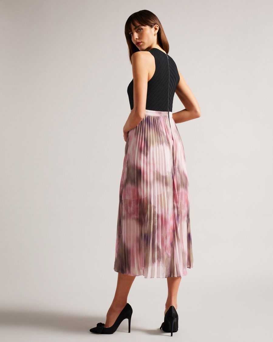 Ted Baker Loulous Midi Dress With Floral Pleated Skirt Coral | 1879256-HB